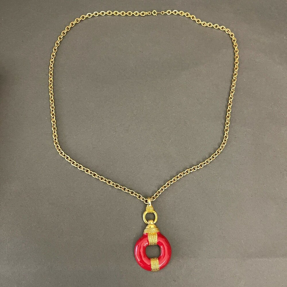 Gold-tone Red Fashion‎ Long Chain Necklace Jewelry